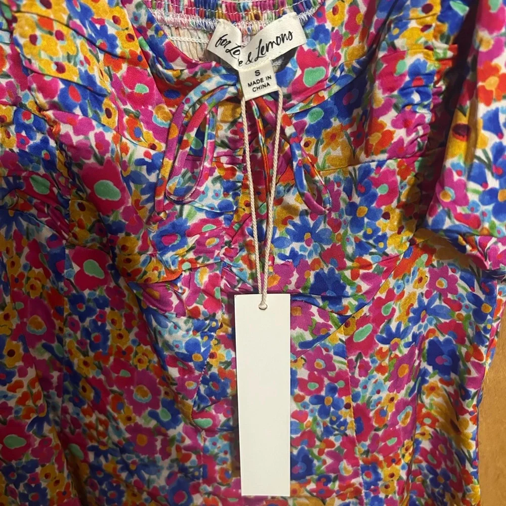 For Love & Lemons Women’s Sasha Mini Dress Blue Ditzy Floral - Size Small 🍋 - Picture 8 of 8